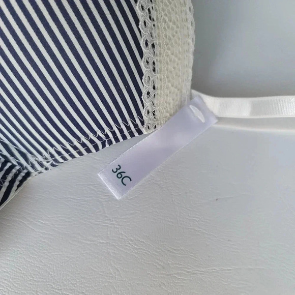 NWOT Laura Ashley Bra 36C Womens Navy Blue White Striped Padded Underwired Lace - Picture 6 of 9